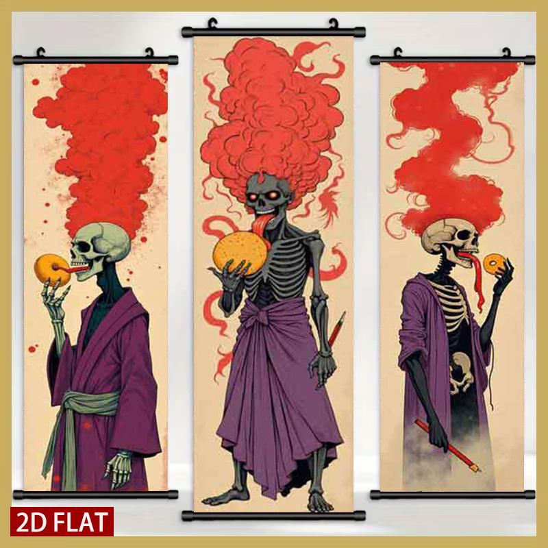 Lifestyle Of Japanese - 2D/FLAT-3pcs Skeleton Themed Plastic Scroll Wall